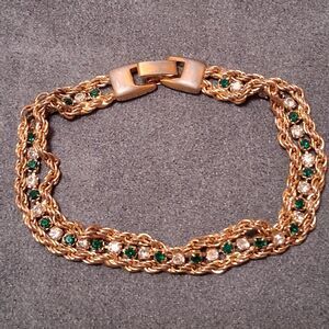 Vintage Emerald Green Rhinestone Tennis Bracelet